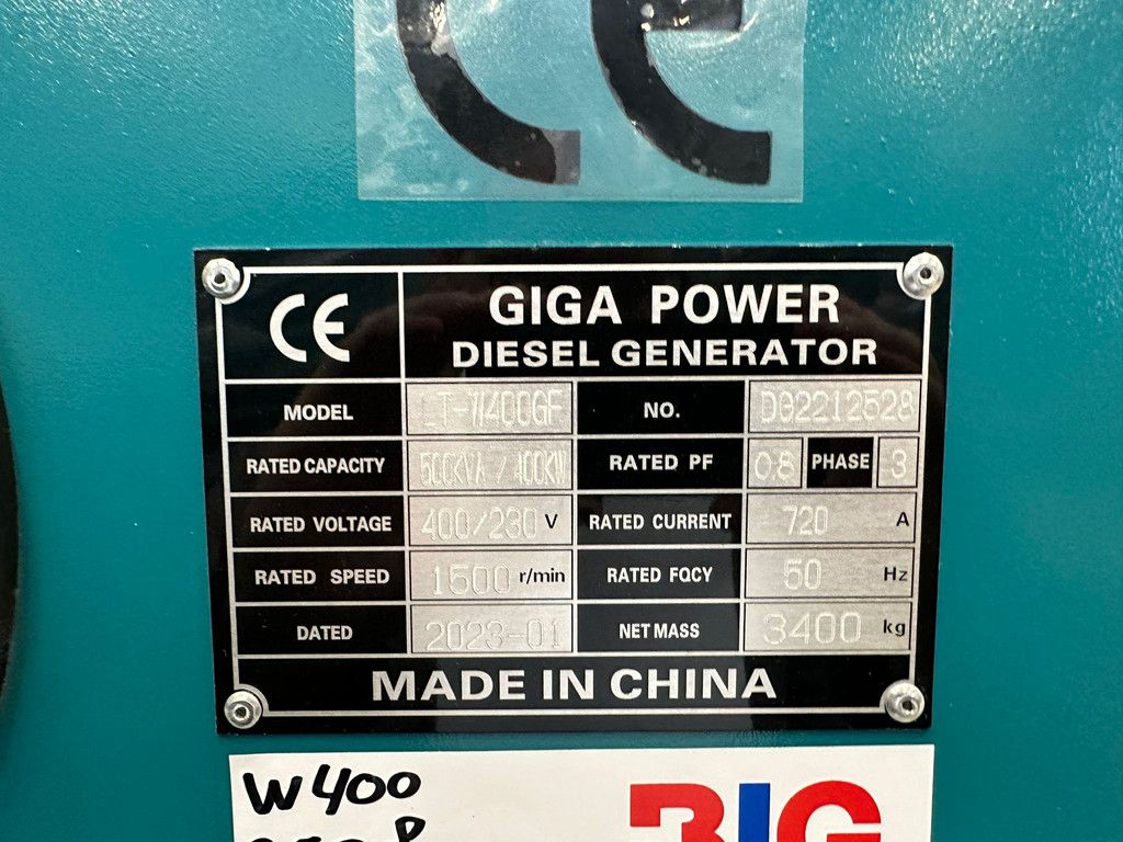 Giga power LT-W400GF 500KVA Generator silent set