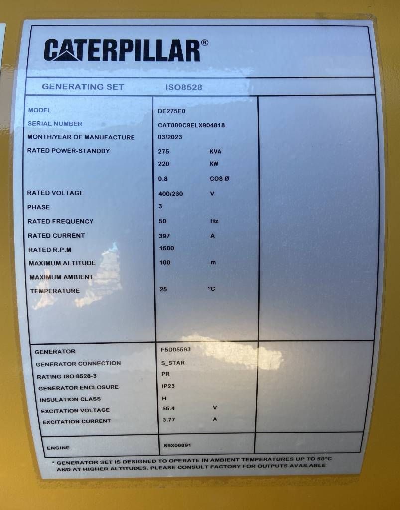 CAT DE275E0 - C9 - 275 kVA Generator - DPX-18020