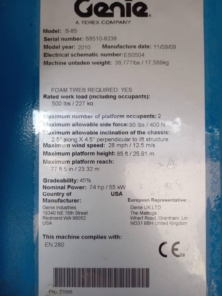 Genie S 85 knikarm hoogwerker telescoop hoogwerker Genie