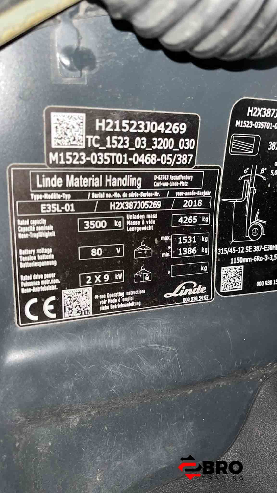 Linde E35L-01 Triplex 3449 uur + Vorkenversteller sideshift