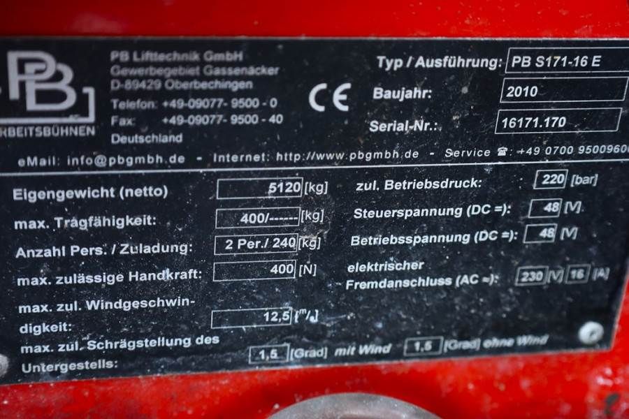PB LIFT S171-16E Electric, 17.3m Working Height, 400k