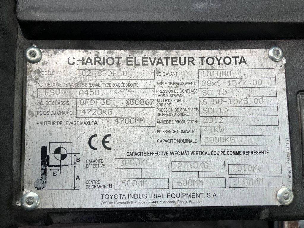 Forklift Toyota 02-8FDF30 Diesel 3000kg 2012