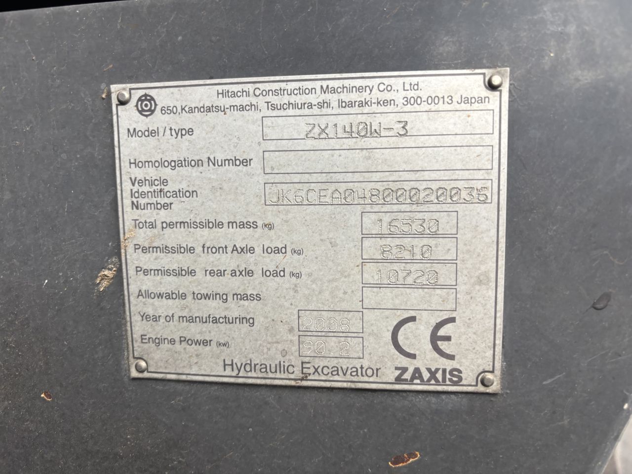 Hitachi Zaxis 140 W mobiele kraan graafmachine draaikantelstuk