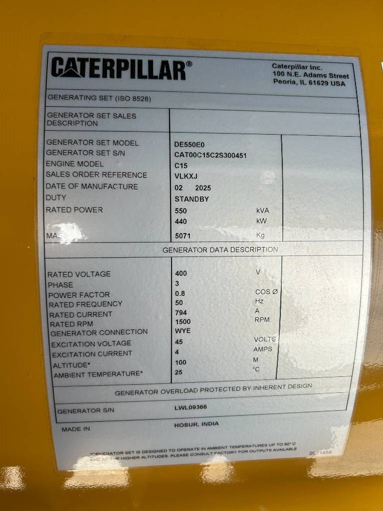CAT DE550E0 - C15 - 550 kVA Generator - DPX-18027