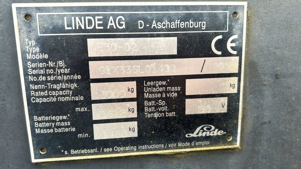 Heftruck Linde E30-02 Elektrisch 3000kg 4.5m 2000