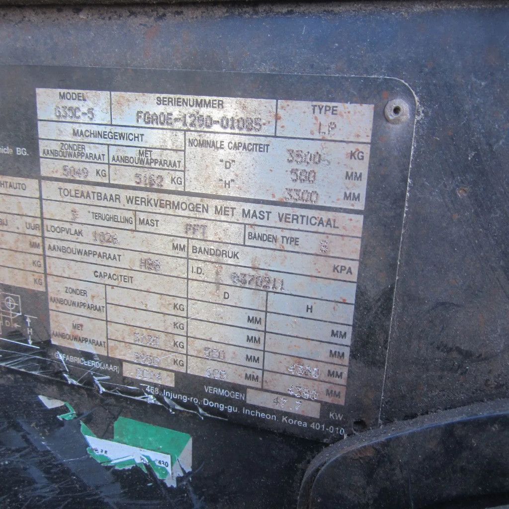 Doosan G35C-5, LPG, Triplomast, Side shift, met kenteken.