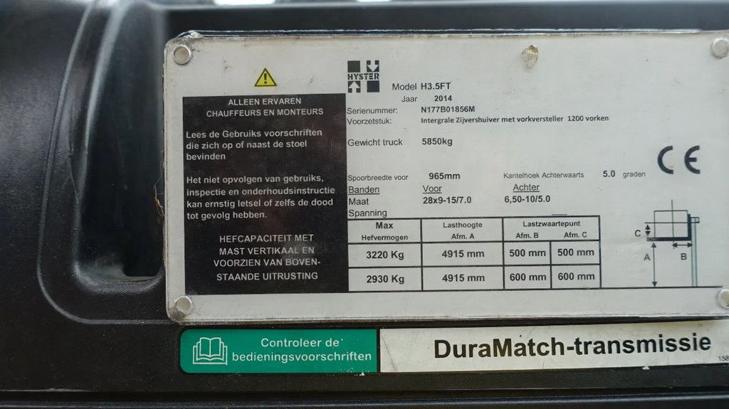 Hyster H 3.5 ton LPG Vork versteller en sideshift