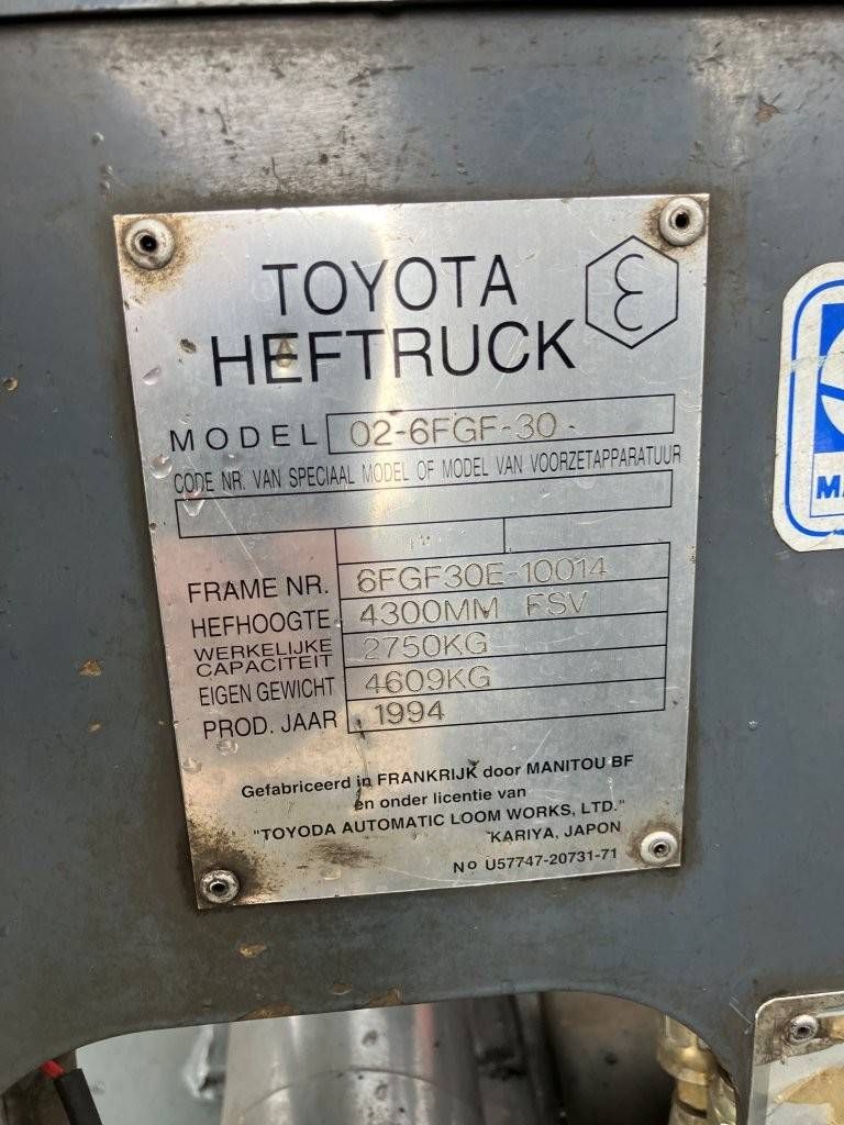 Heftruck Toyota 02-6FGF-30 LPG 2750kg 3.3m 1994