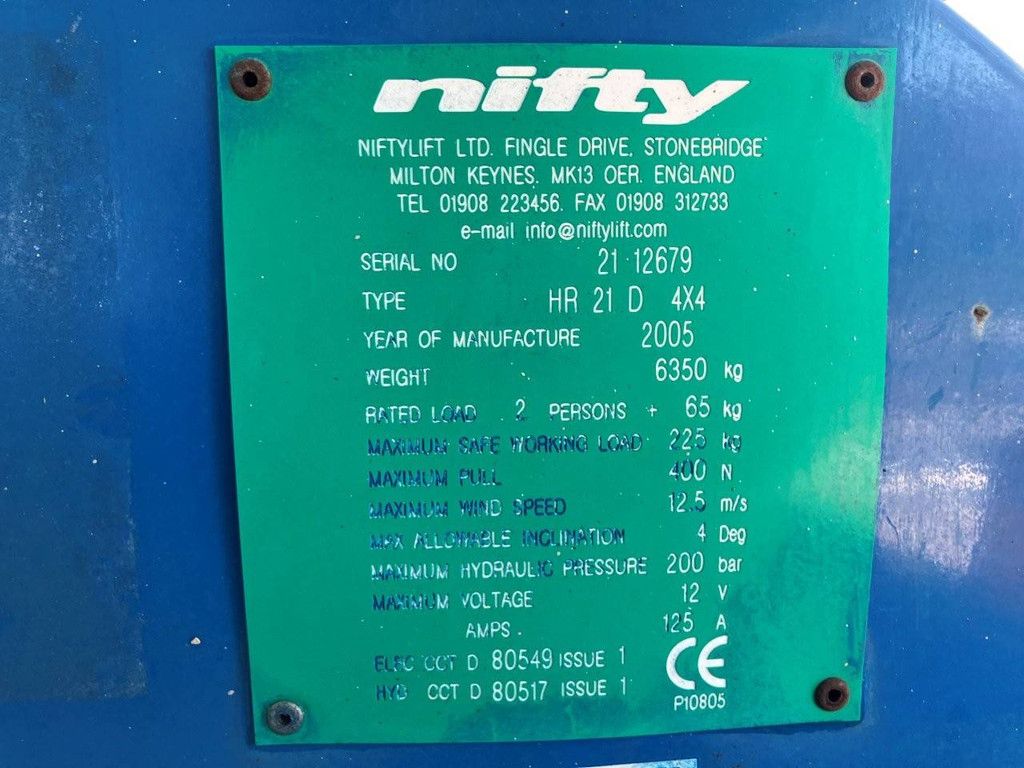 Gelenkteleskoparbeitsbühne Niftylift HR21D Diesel 21m 2005