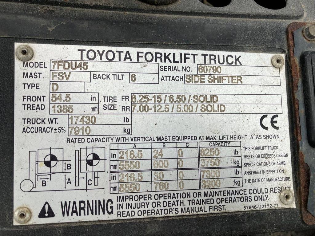 Heftruck Toyota 7FDU45 Diesel 4500kg 5.55m