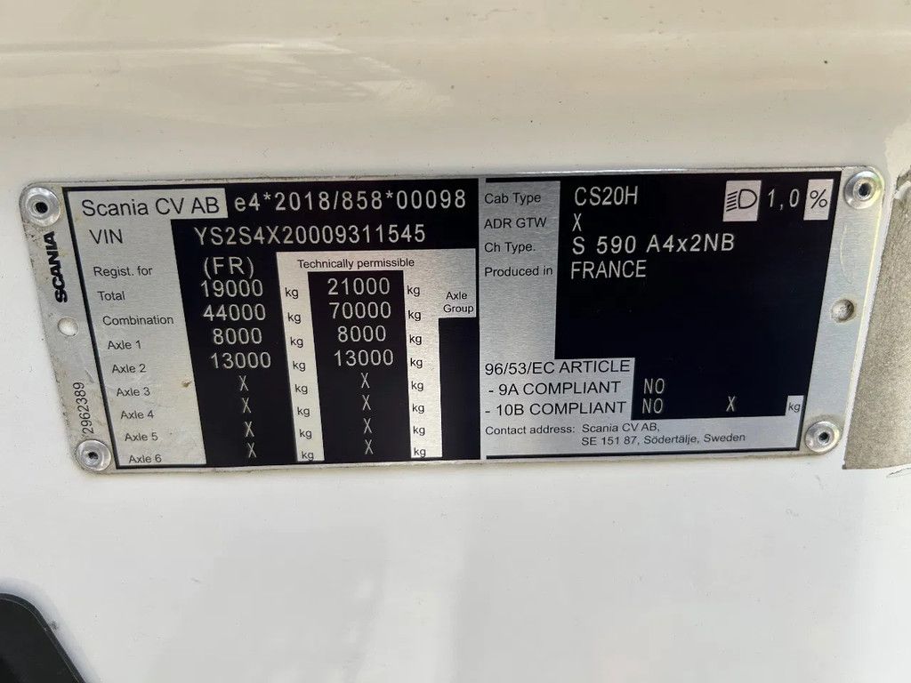 Scania 590S V8 NGS 4X2 NB | 8000 KG + 13000 KG AXLE | FULL AIR | RETARDER