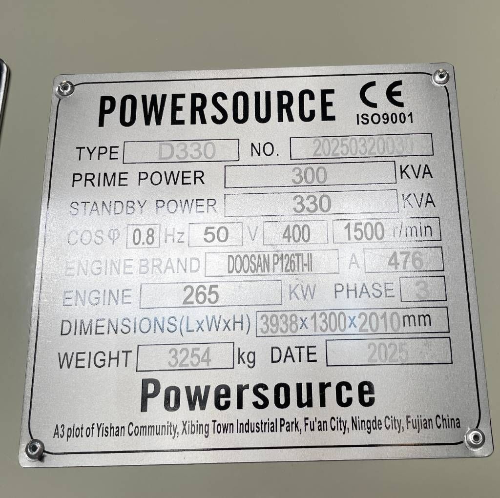 Doosan P126TI-II - 330 kVA Generator - DPX-19853