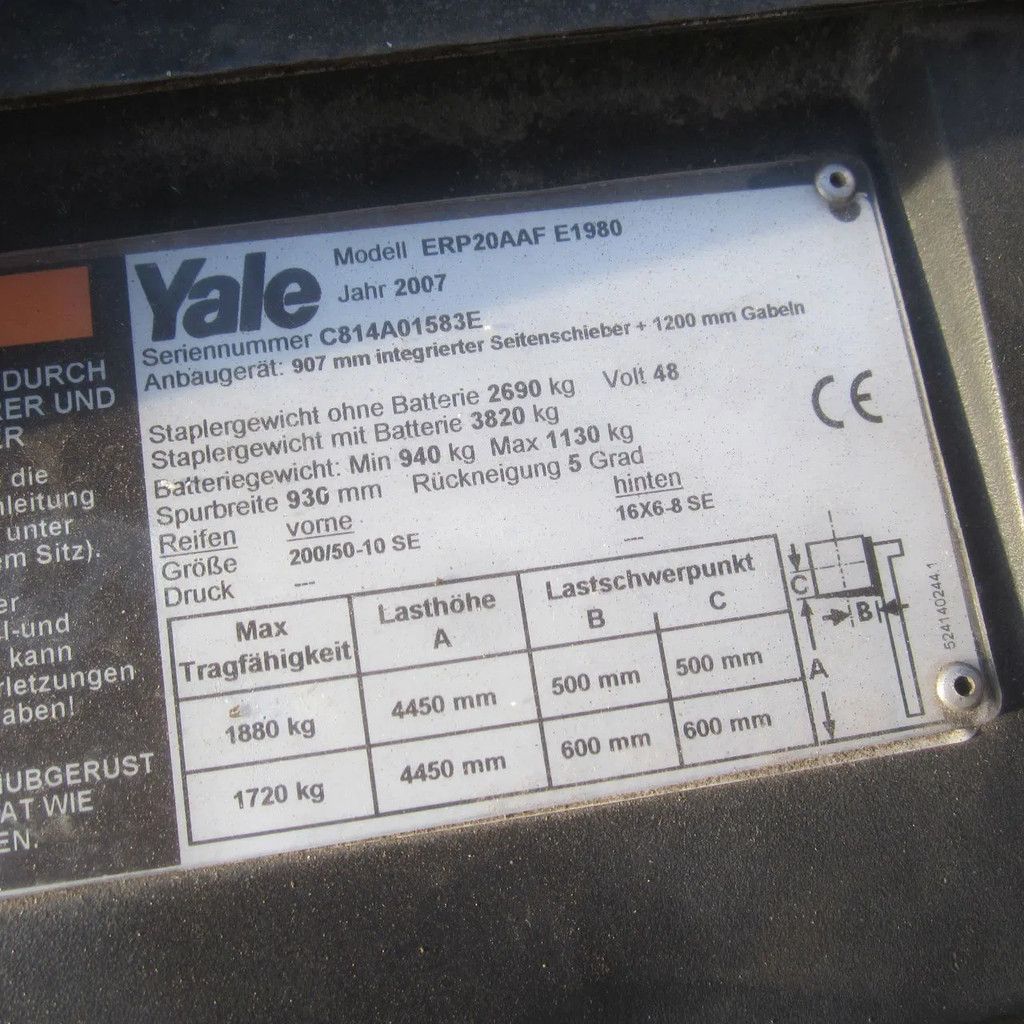 Yale ERP20AF, heftruck elek., triplex, freelift, side shift.