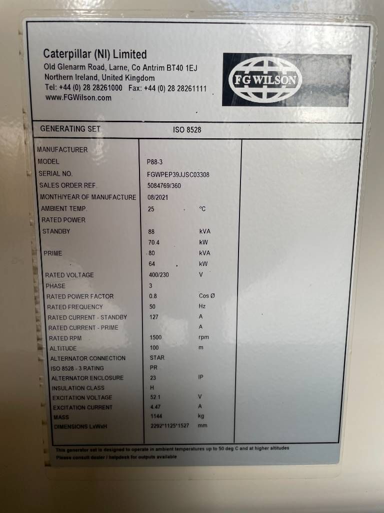 FG Wilson P88-3 - 88 kVA Genset - DPX-12633