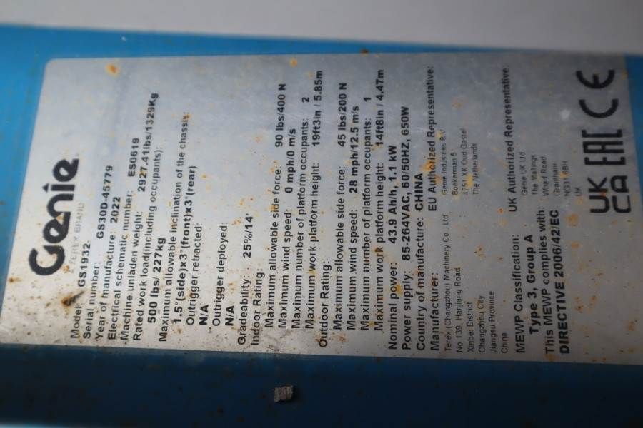 Genie GS1932 E-Drive Several In Stock, 8m Working Height