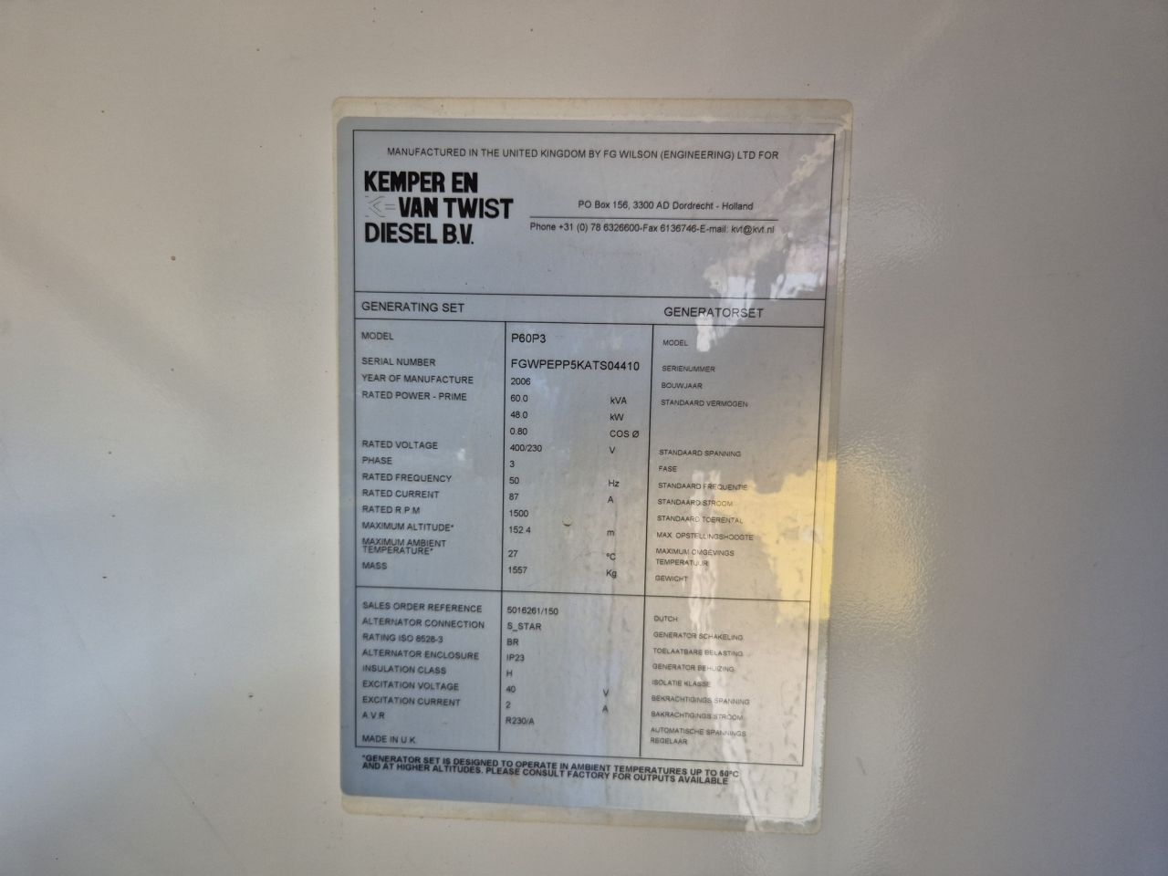 WILSON diesel generator 60 KVA