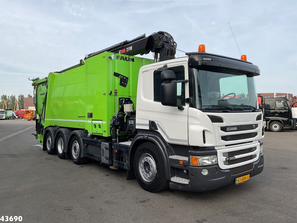Scania P 360 Faun 18m³ + Hiab crane + Underground Container Washing Installation