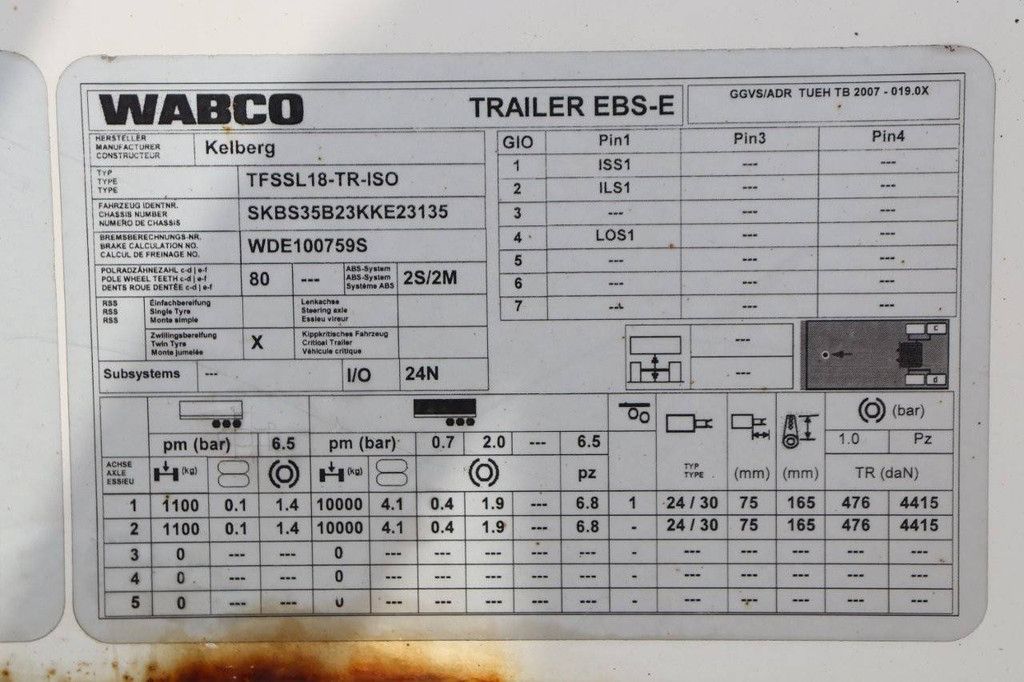 Reefer Trailer Kel-Berg TFSSL18-TR-ISO 2019