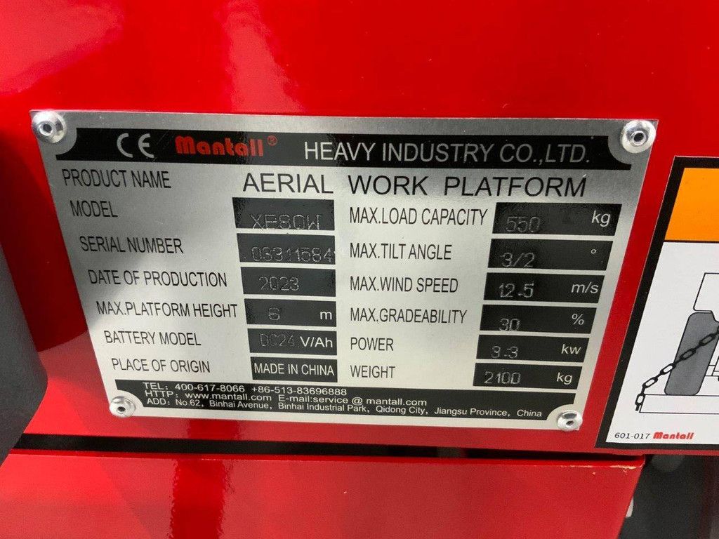 Schaarlift Mantall XE80W Elektrisch 8m Nieuw