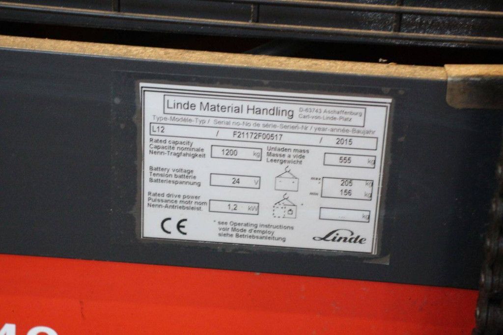 Stapelaar Linde L12 Elektrisch 1200kg 2.0m 2015