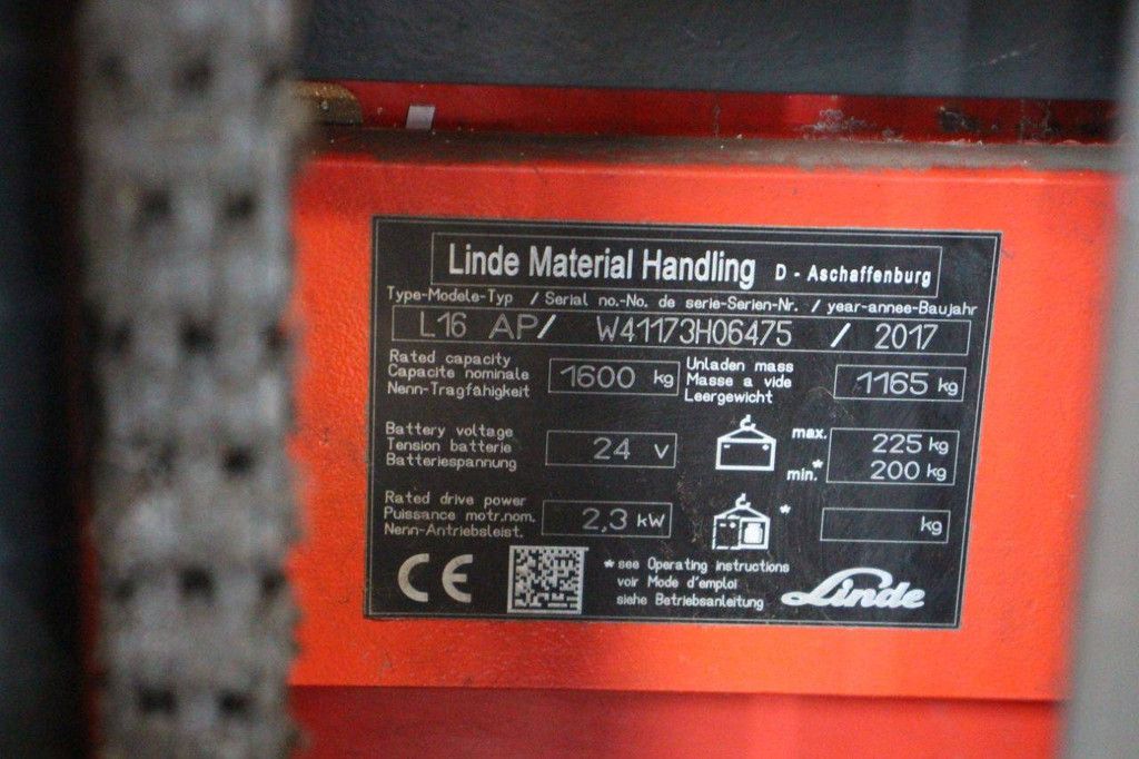 Stapelaar Linde L16 AP Elektrisch 1600kg 5.0m 2017