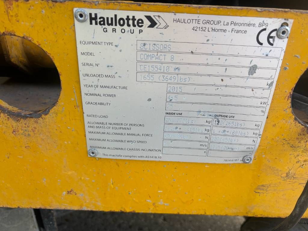 Haulotte Compact 8 8m schaarlift Haulotte hoogwerker