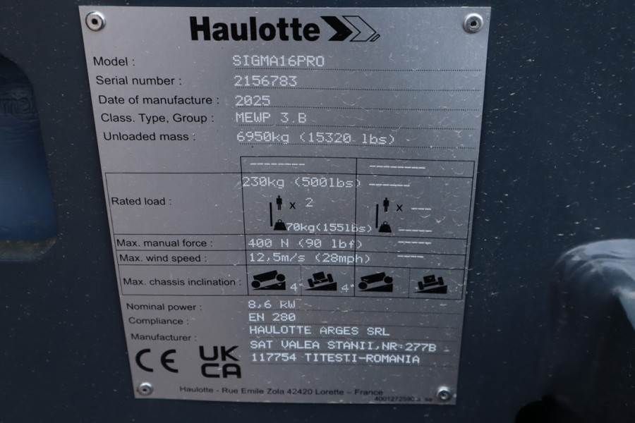 Haulotte SIGMA 16PRO NEW / UNUSED, Valid Inspection, *Guara