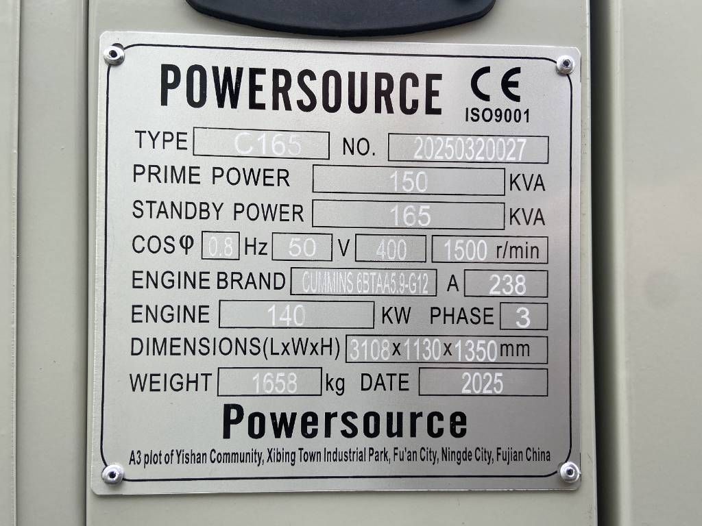 Cummins 6BTAA5.9-G12 - 165 kVA Generator - DPX-19838