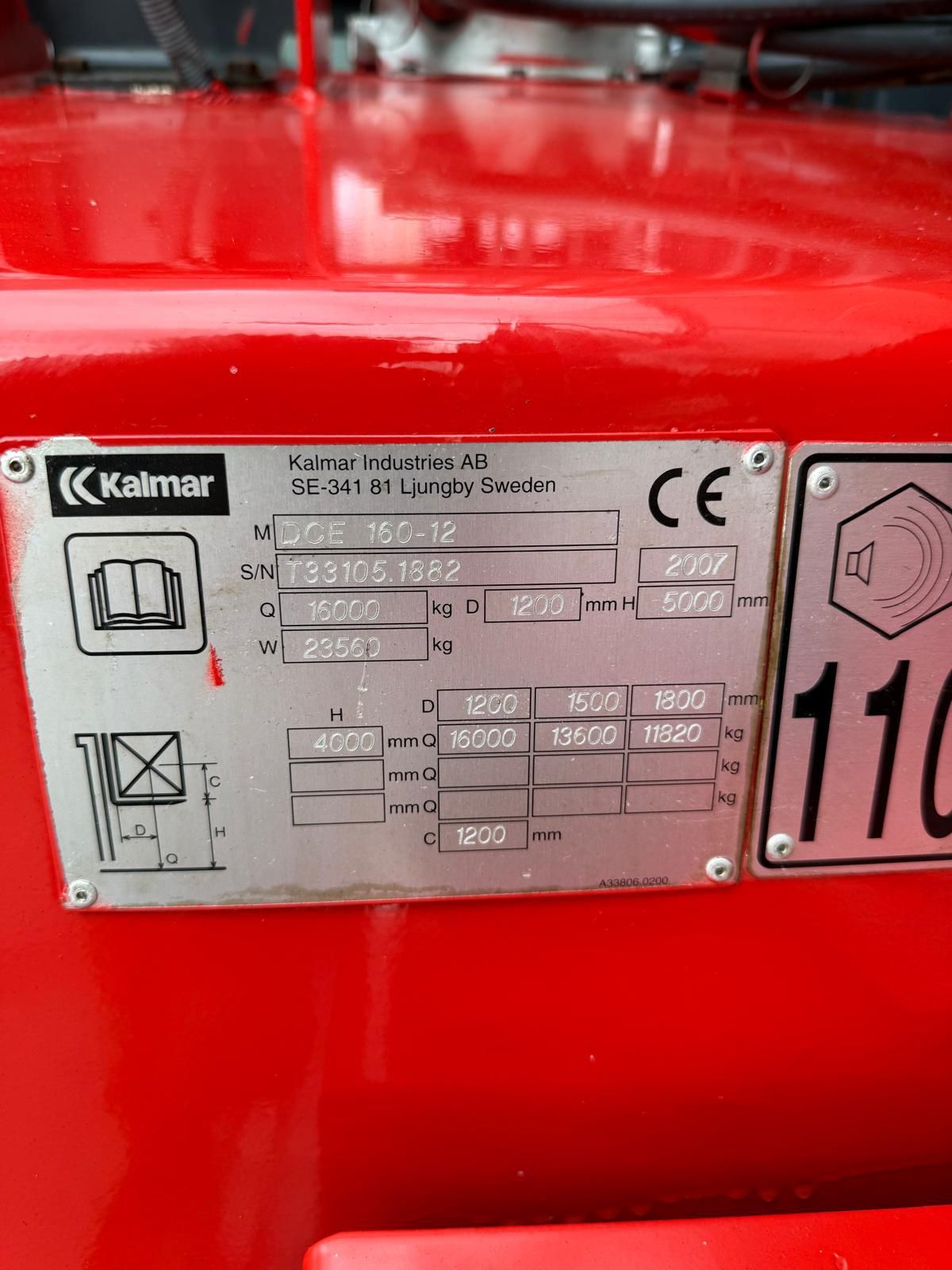 Heftruck Kalmar 16 ton Diesel 2007 6384 uur vorkenversteller.