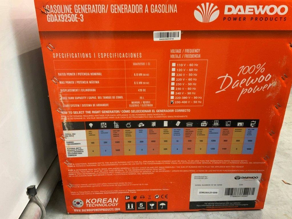 4x Generator Daewoo GDAX9250E-3 Benzine 6.5kVA Nieuw