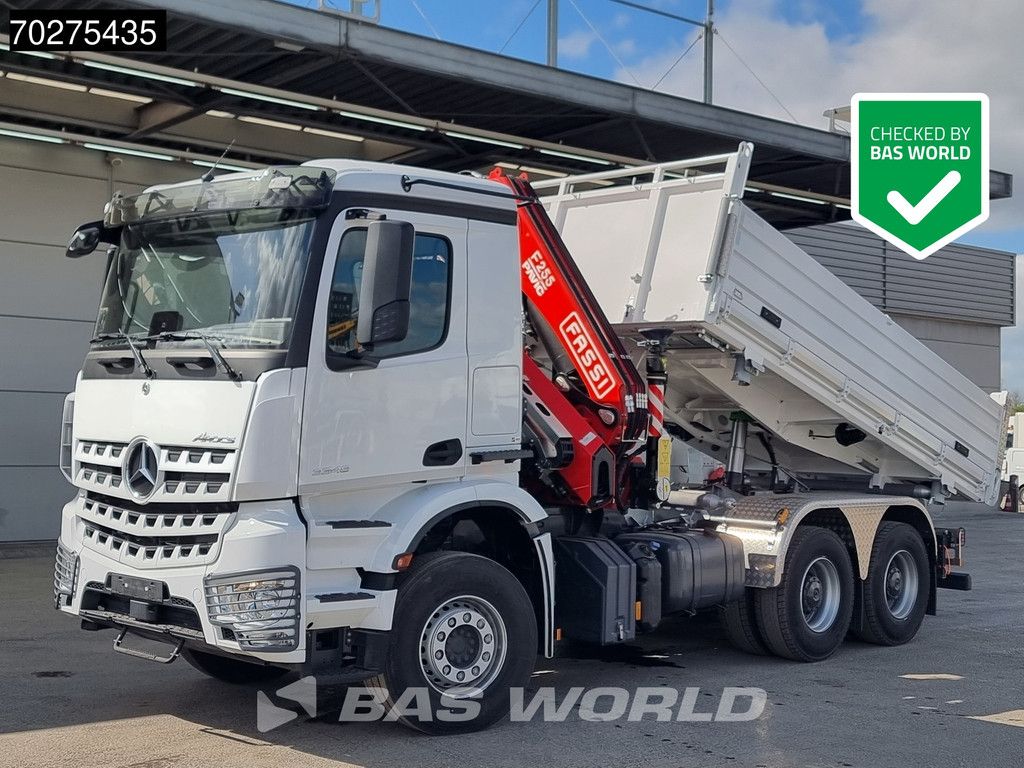 Mercedes Arocs 3348 6X4 Fassi F255A2.24 Kran Crane 9m3 3-Sided Tipper Big-Axle Euro 6