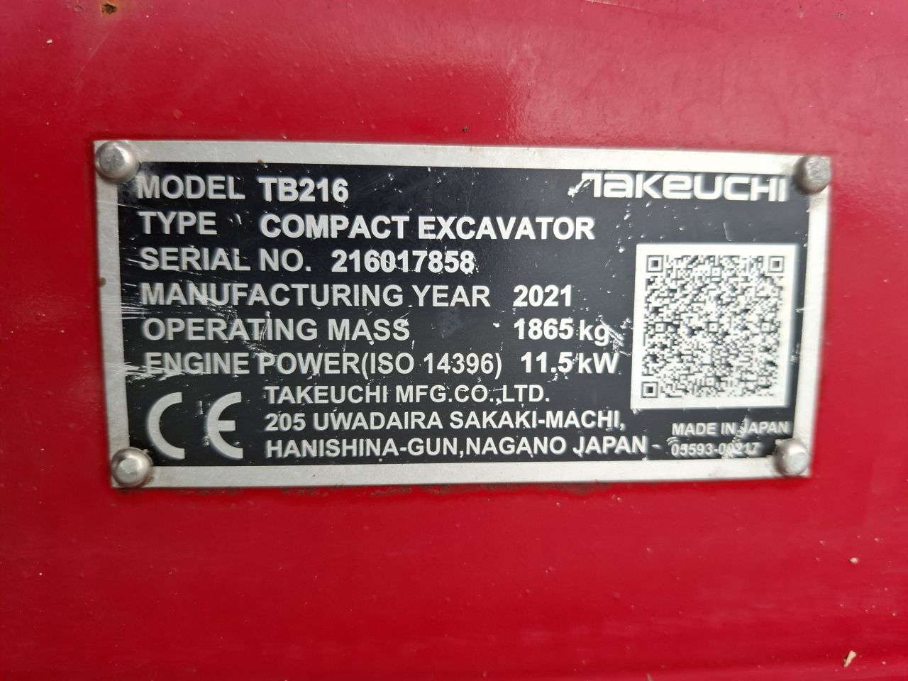 Takeuchi TB216 | bj2021 | 1579 uur