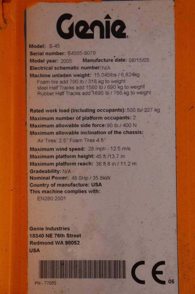 Telescoophoogwerker Genie S-45 Diesel 13.7m 2005