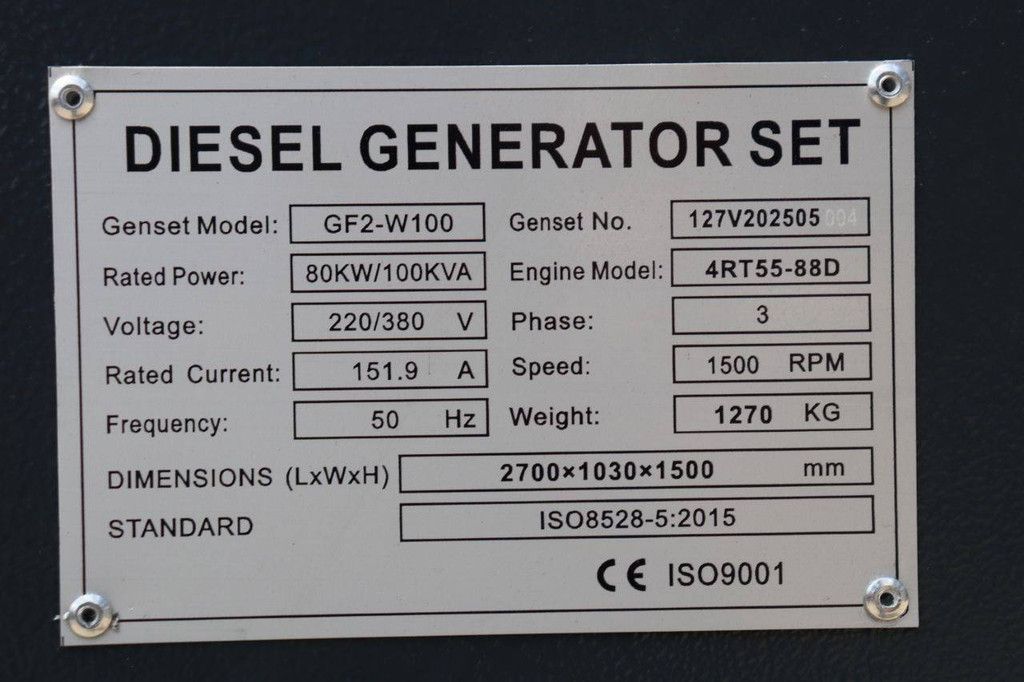 Generator Ricardo GF2-W100 Diesel 100KVA New