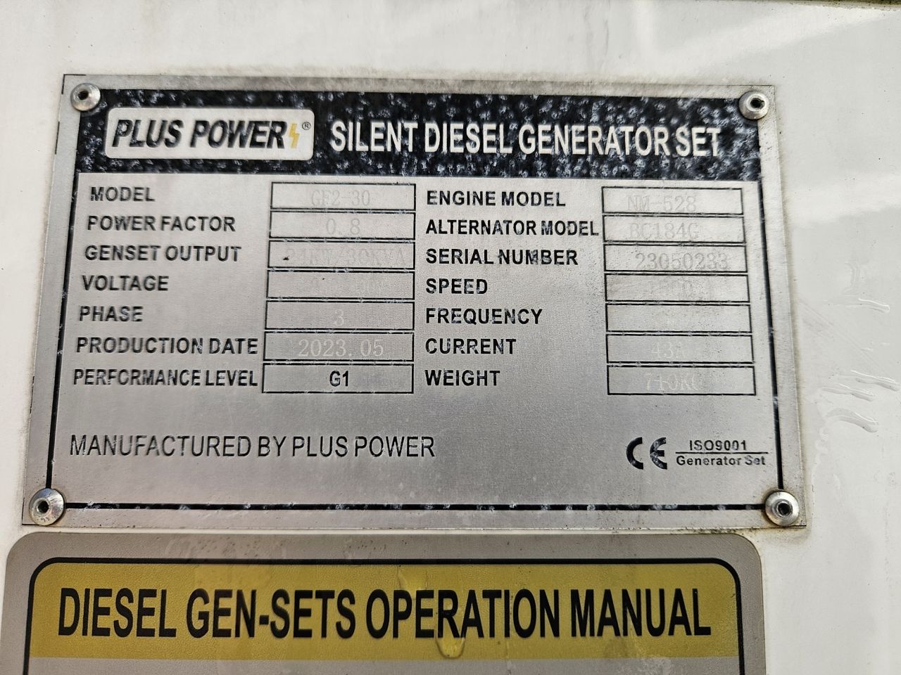 Plus Power GF2-30 30 KVa Generator
