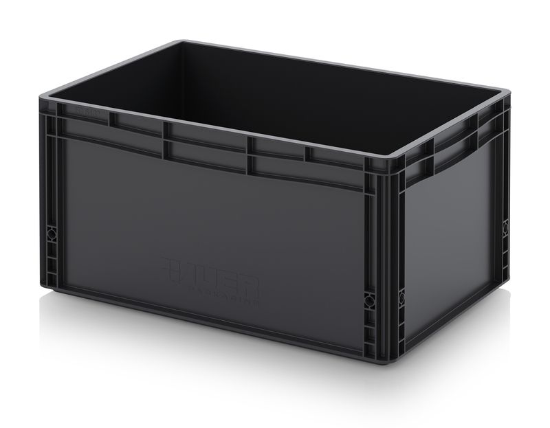 Stapelbak 600x400x320mm, ESD PP, Zwart, licht gebruikt