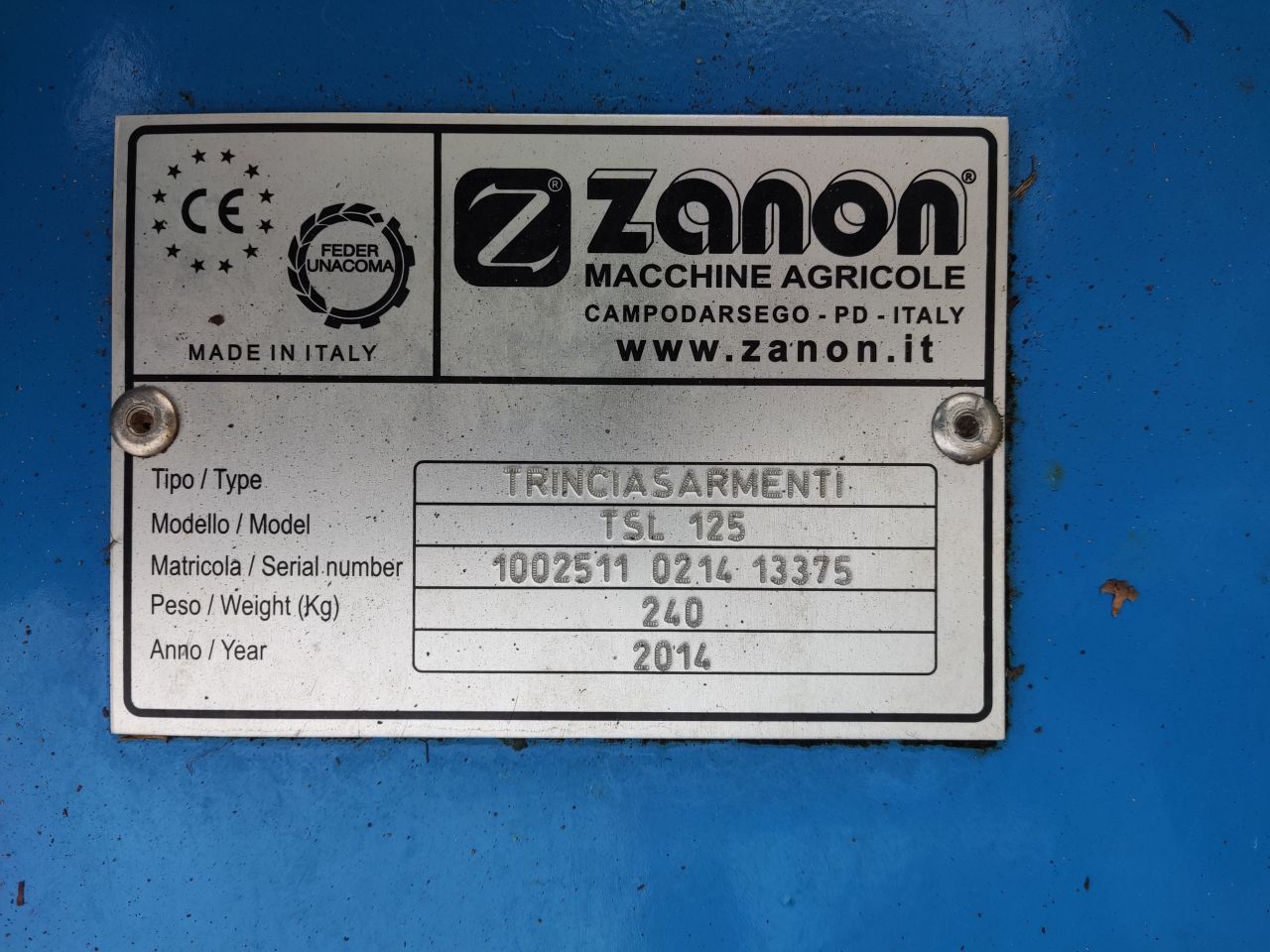 ZANON klepelmaaier / versnipperaar (type TSL 125, i.z.g.s.)