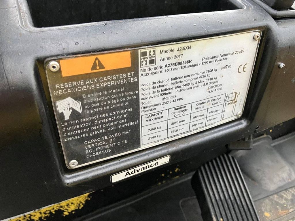 Forklift Hyster J2.5XN Electric 2500kg 5.0m 2017