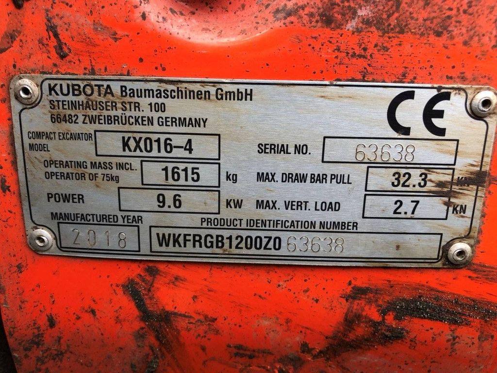 Minigraver Kubota KX016-4 Diesel 9.6kW 2018
