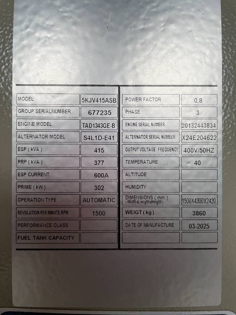 Volvo TAD1343GE-B - 415 kVA Generator - DPX-18879