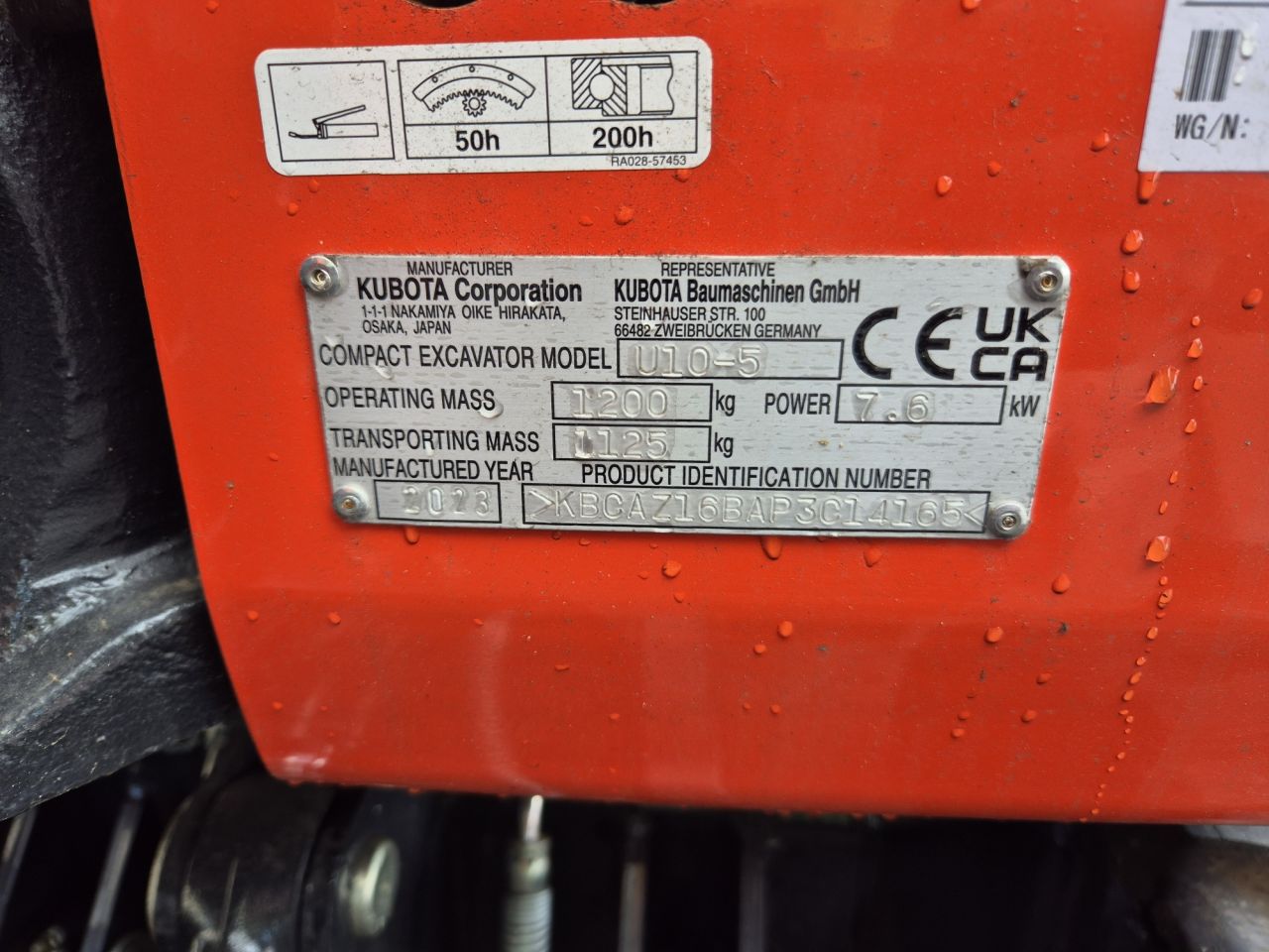 Kubota U10-5 minigraver 1200 kgs