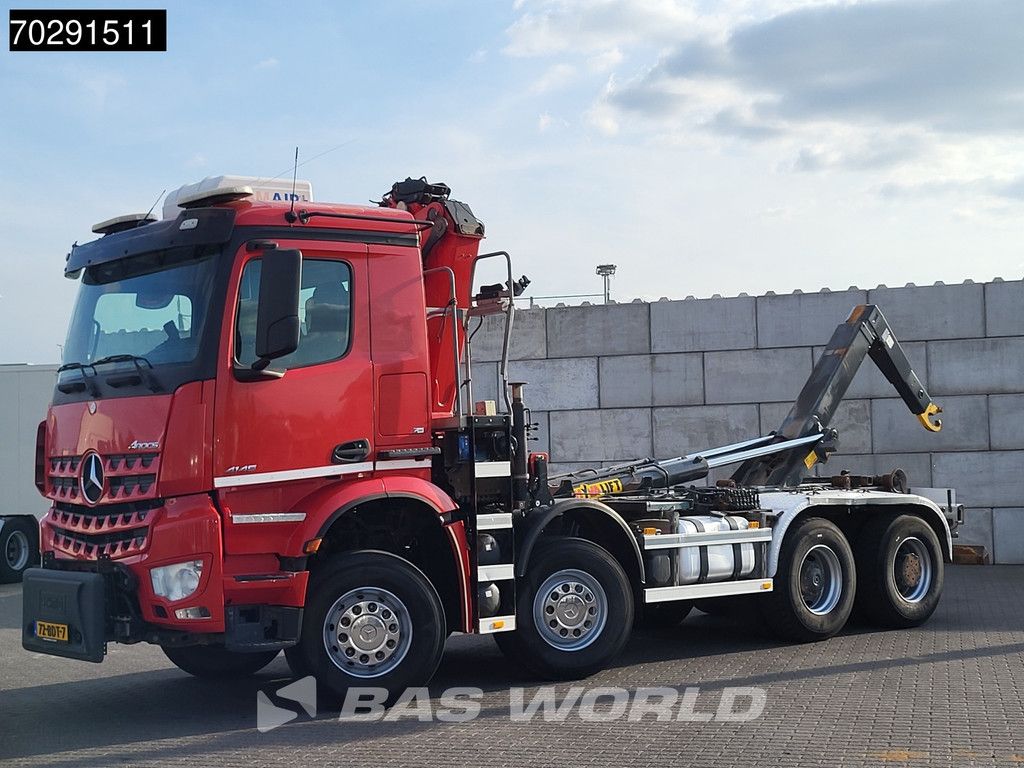 Mercedes Arocs 4145 8X4 NL-Truck HMF RCL 5300 Crane Hyva 26-51-S Hooklift Steelsuspension Big-Axle Automatic Euro 6