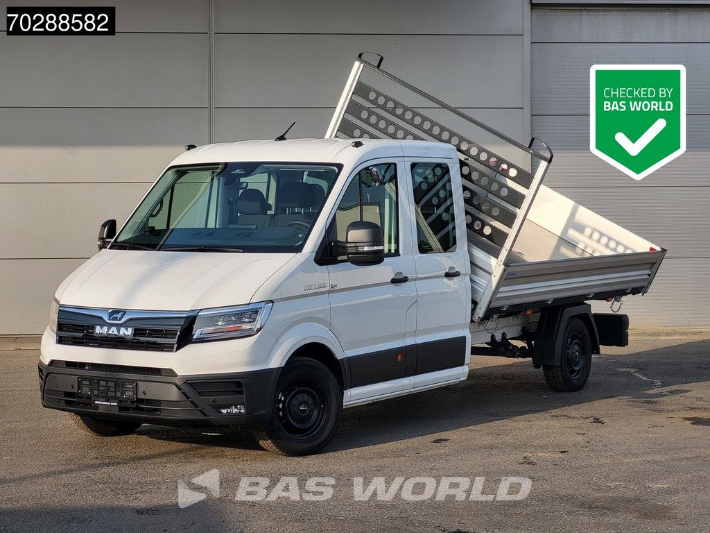 MAN TGE 3.180 Driezijdige Kipper Automaat Dubbel Cabine 2025 Facelift 180PK Trekhaak LED Navi ACC Airco Cruise Euro6 Kipper Tippe Benne Kieper DC Doka Mixto 3m3 Airco Trekhaak