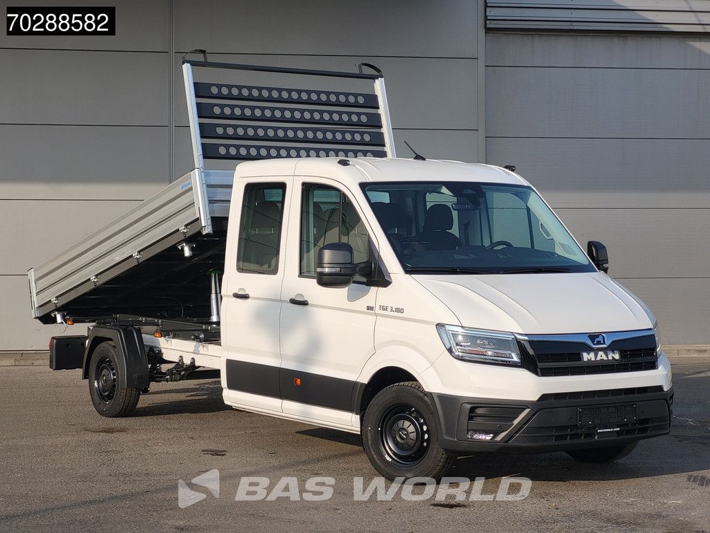 MAN TGE 3.180 Driezijdige Kipper Automaat Dubbel Cabine 2025 Facelift 180PK Trekhaak LED Navi ACC Airco Cruise Euro6 Kipper Tippe Benne Kieper DC Doka Mixto 3m3 Airco Trekhaak