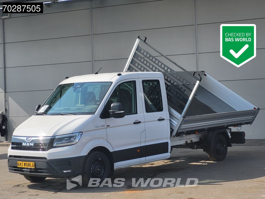MAN TGE 3.180 Driezijdige Kipper Automaat Dubbel Cabine 2025 Facelift 180PK Trekhaak LED Navi ACC Airco Cruise Euro6 Kipper Tippe Benne Kieper DC Doka Mixto 3m3 Airco Trekhaak Cruise control