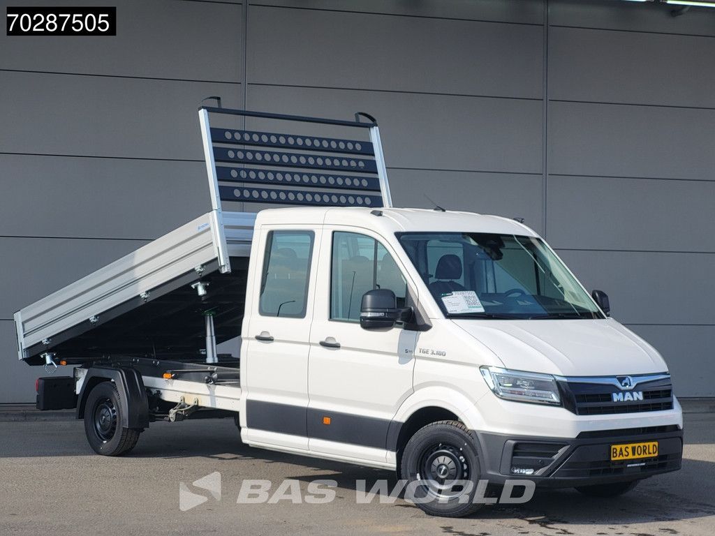 MAN TGE 3.180 Driezijdige Kipper Automaat Dubbel Cabine 2025 Facelift 180PK Trekhaak LED Navi ACC Airco Cruise Euro6 Kipper Tippe Benne Kieper DC Doka Mixto 3m3 Airco Trekhaak Cruise control