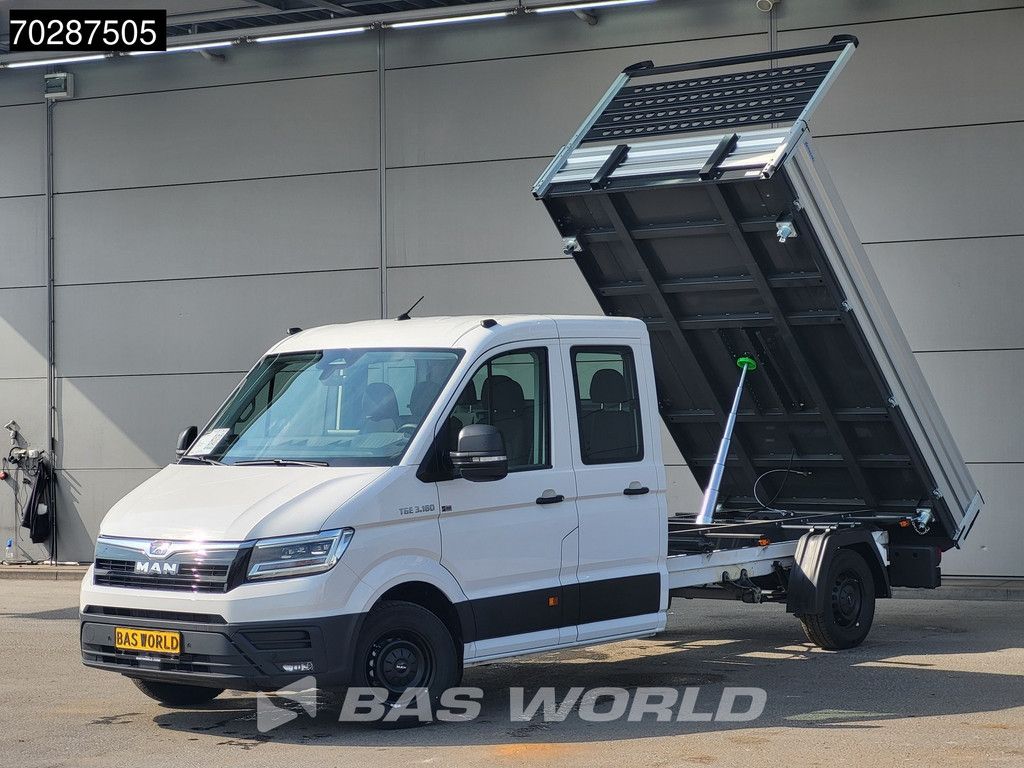 MAN TGE 3.180 Driezijdige Kipper Automaat Dubbel Cabine 2025 Facelift 180PK Trekhaak LED Navi ACC Airco Cruise Euro6 Kipper Tippe Benne Kieper DC Doka Mixto 3m3 Airco Trekhaak Cruise control