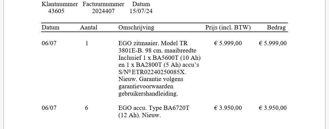 EGO zitmaaier (type TR3801E-B (accu), 98 cm., opvang)