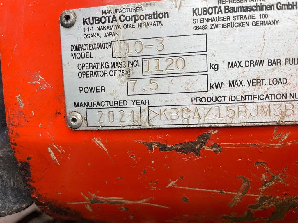 Kubota U10-3 minigraver 3 cill kubota 2021 met 1030 uur CW00