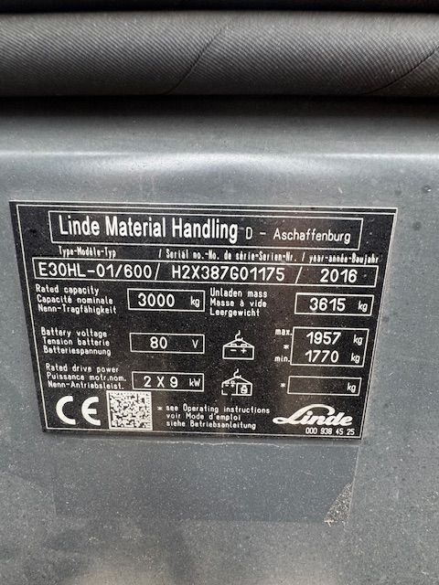 Linde E30HL-01/600 (2016) elektrische heftruck vorkenversteller